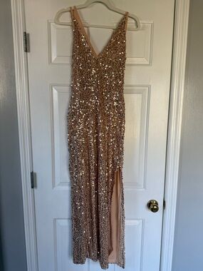 Hello Molly Rose Gold Sequin Evening Dress